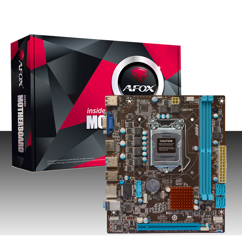 Материнская плата AFOX IH110-MA4, Socket1151, iH110, 2xDDR4, PCI-Ex16, 4SATA3, 5.1-ch, LAN, 4 USB 3.0, VGA, HDMI, mATX, Retail б/у, после ремонта (замена сетевого контроллера, перепрошивка bios), следы эксплуатации/установки, полный комплект