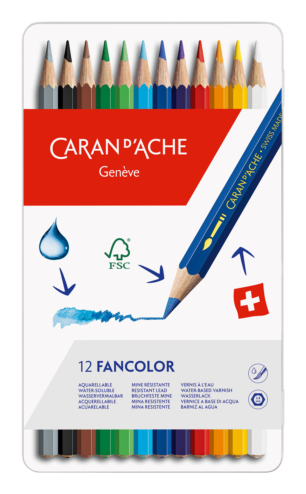 

Набор цветных карандашей Carandache Fancolor, шестигранные, 12 шт., заточенные (1288.312)