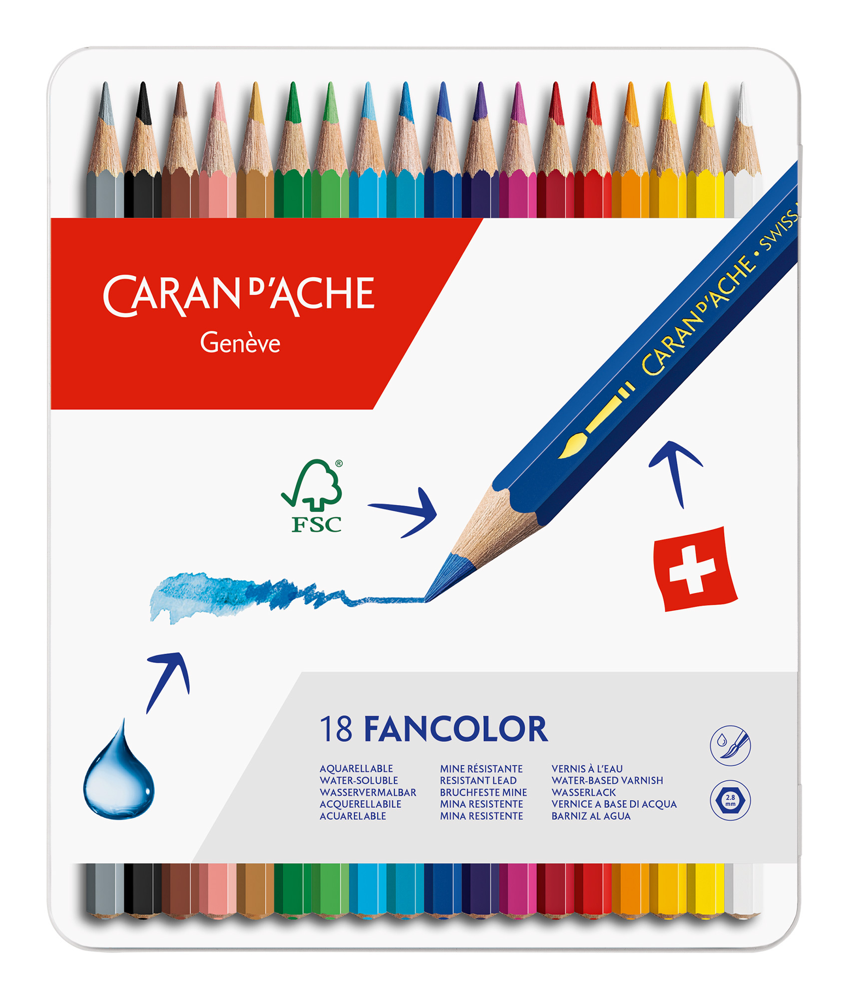 

Набор цветных карандашей Carandache Fancolor, шестигранные, 18 шт., заточенные (1288.318)