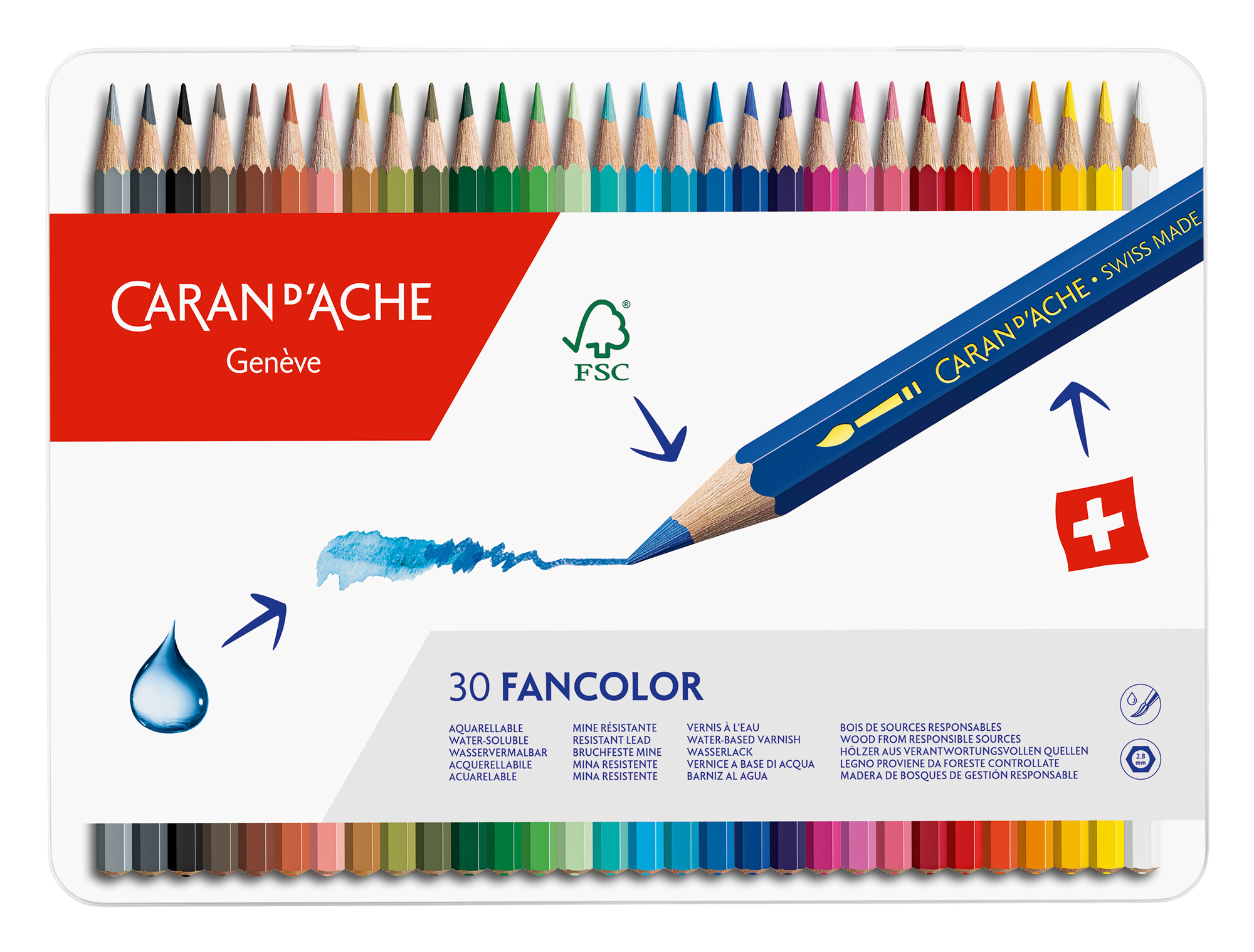 

Набор цветных карандашей Carandache Fancolor, шестигранные, 30 шт., заточенные (1288.330)