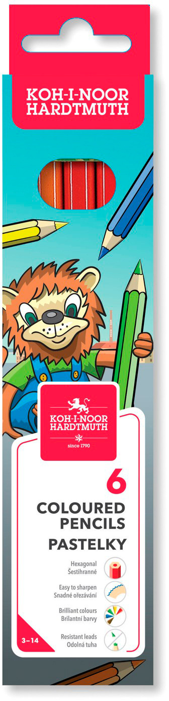 

Набор цветных карандашей KOH-I-NOOR Lion 3551, шестигранные, 6 шт., заточенные (3551006034KS), 3551
