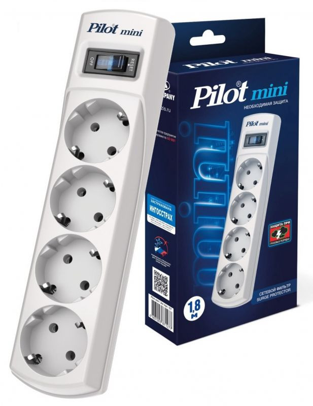 Сетевой фильтр PILOT Mini, 4-розетки, 1.8м, белый б/у, отказ от покупки, плохая упаковка