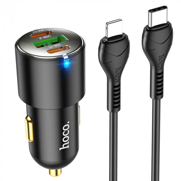 

Автомобильное зарядное устройство Hoco NZ6, USB, 2xUSB Type C, 3А, 45 Вт, QC, PD, кабель Lightning 8-pin, черный (6931474765192), NZ6