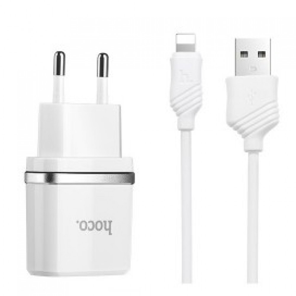 Сетевое зарядное устройство Hoco HC-47766 C12 12W, 2xUSB, белый (1882755), Lightning 8pin - фото 1