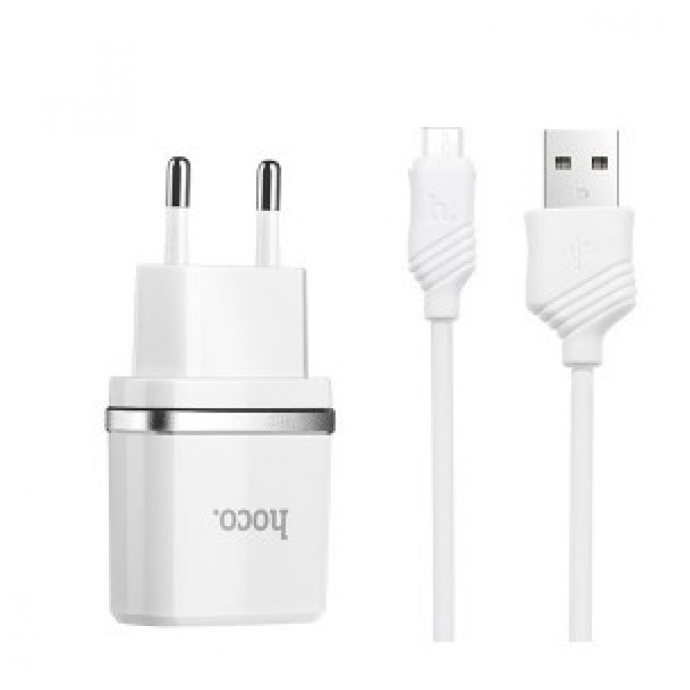 

Сетевое зарядное устройство Hoco HC-47773 C12 12W, 2xUSB, белый (1882757), micro USB, HC-47773 C12