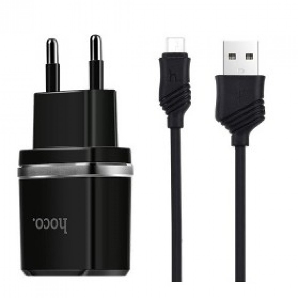 

Сетевое зарядное устройство Hoco HC-64114 C12 12W, 2xUSB, черный (1882756), micro USB, HC-64114 C12