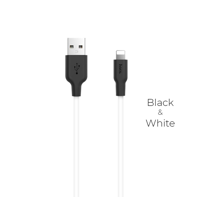 

Кабель Lightning 8-pin(m)-USB 2.0(Am), 2A, 1м, белый/черный HOCO Silicone X21 (6957531071365), X21