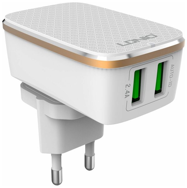 

Сетевое зарядное устройство LDNIO LD_B4387 A2204 12W, 2xUSB, белый/золотой (1808582), кабель microUSB, LD_B4387 A2204