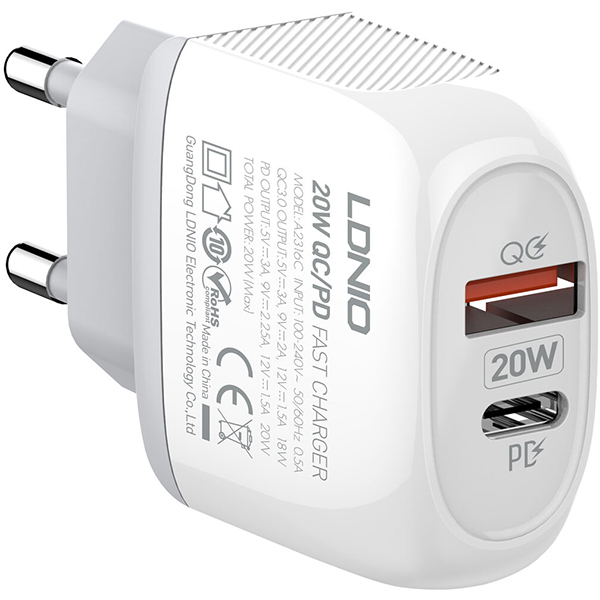 

Сетевое зарядное устройство LDNIO LD_B4551 A2316C 20W, USB, USB type-C, Quick Charge, PD, белый (1827077), micro USB, LD_B4551 A2316C