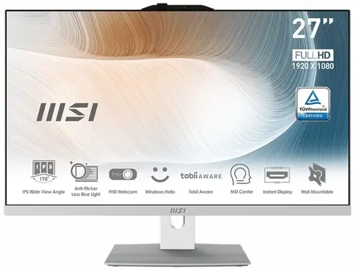 

Моноблок MSI Modern AM272P 12M-238XRU 27" 1920x1080, Intel Core i5-1240P 2.3 ГГц, 16Gb RAM, 512Gb SSD, WiFi, BT, Cam, без ОС, белый, клавиатура, мышь (9S6-AF8212-238), 12M-238XRU