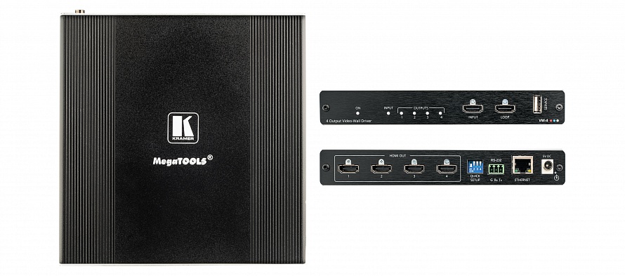 

Масштабатор Kramer MegaTOOLS VW-4, 1xHDMI-4xHDMI, 3840x2160, RJ-45, RS-232, USB (72-00004390), MegaTOOLS VW-4