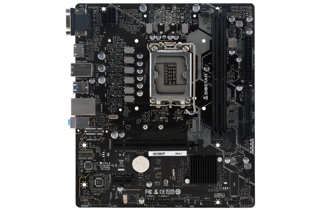 

Материнская плата Biostar H610MHP, Socket1700, Intel H610, 2xDDR4, PCI-Ex16, 4SATA3, 7.1-ch, GLAN, 4 USB 3.2, VGA, HDMI, mATX, Retail, H610MHP