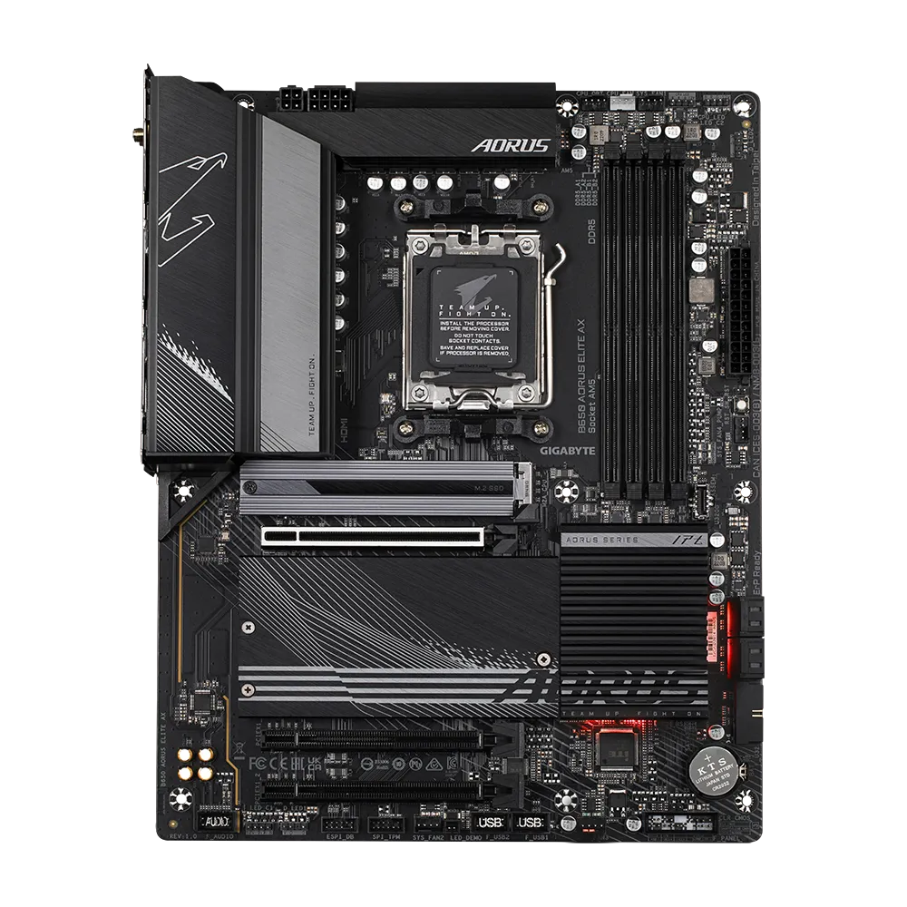 

Материнская плата GIGABYTE B650 AORUS ELITE AX, AM5, AMD B650, 4xDDR5 DIMM, 3PCI-Ex16, 4SATA3, 7.1-ch, 2.5GLAN, 9 USB 3.2, 2 USB Type-C, HDMI, DP, ATX, Retail, B650 AORUS ELITE AX