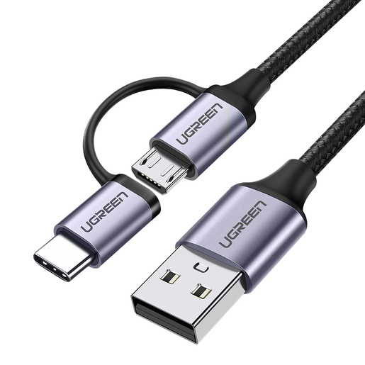 

Кабель USB-Micro USB+USB Type-C, 3A быстрая зарядка, 1м, черный UGREEN US177 (30875), US177