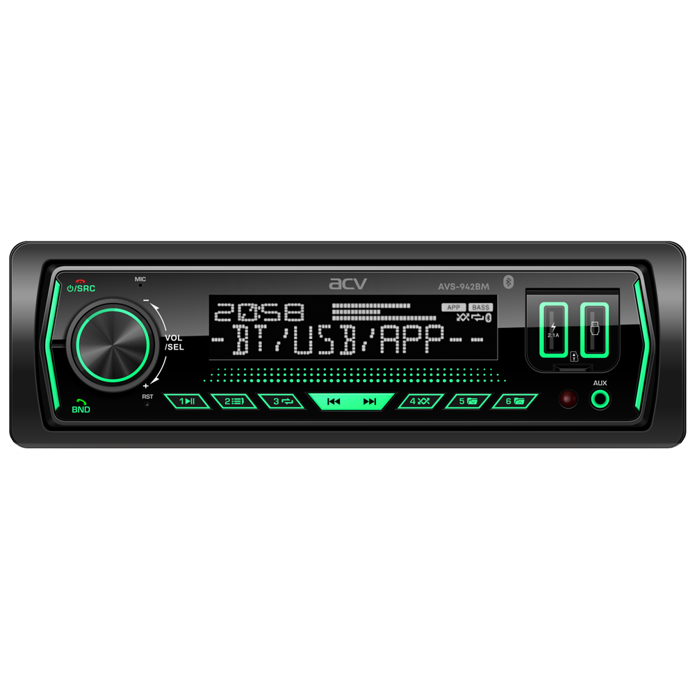 

Автомагнитола ACV AVS-942BM, 1 DIN, 4x50 Вт, USB, Bluetooth, черный (39655), AVS-942BM