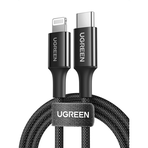 

Кабель USB Type-C-Lightning 8-pin, экранированный, 3A быстрая зарядка, 1м, черный UGREEN US532 (90493), US532