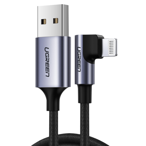 

Кабель Lightning 8-pin(m)-USB 2.0(Am), угловой, экранированный, 2.4A, 2м, черный UGREEN US299 (70733), US299