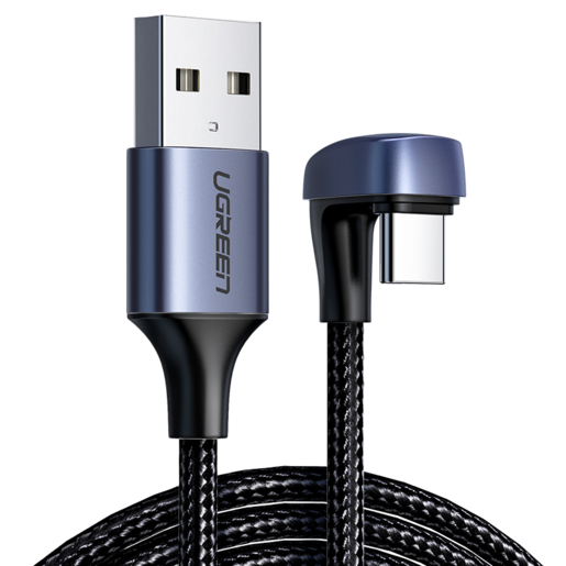 

Кабель USB-USB Type-C, угловой, экранированный, 3A быстрая зарядка, 1м, черный UGREEN US311 (70313), US311