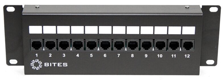 Патч-панель настенная 2U, порты: 12 x RJ-45 кат. 5e, черный, PPU55-08W, 5bites (PPU55-08W) - фото 1