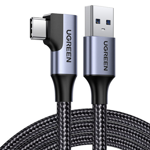 

Кабель USB-USB Type-C, угловой, экранированный, 3A быстрая зарядка, 1м, черный UGREEN US385 (20299), US385