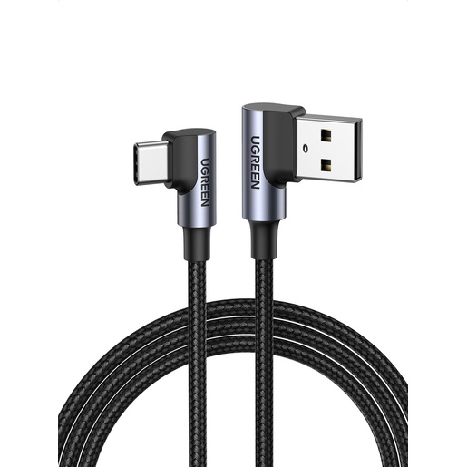 

Кабель USB-USB Type-C, угловой, экранированный, 3A быстрая зарядка, 2м, черный UGREEN US176 (20857), US176
