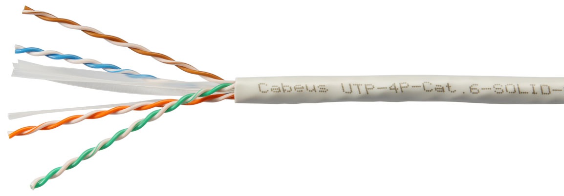 Витая пара UTP кат.6, 4 пары, CU, 0.57 мм, 305м., внутренний, одножильный, серый, Cabeus (UTP-4P-Cat.6-SOLID-GY)