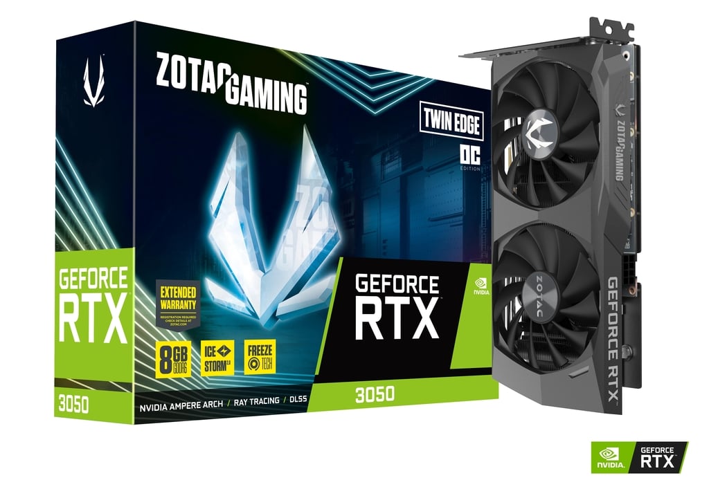 

Видеокарта ZOTAC NVIDIA GeForce RTX 3050 Twin Edge OC , 8Gb DDR6, 128bit, PCI-E, HDMI, 3DP, Retail (ZT-A30500H-10M), Twin Edge OC