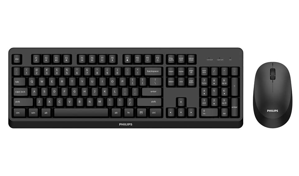 

Клавиатура + мышь Philips SPT6307BL, беспроводная, USB, радиоканал, чёрный (SPT6307BL/87), Черный, SPT6307BL