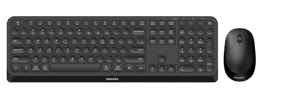Клавиатура + мышь Philips SPT6407B, беспроводная, USB, радиоканал, черный (SPT6407B/87)