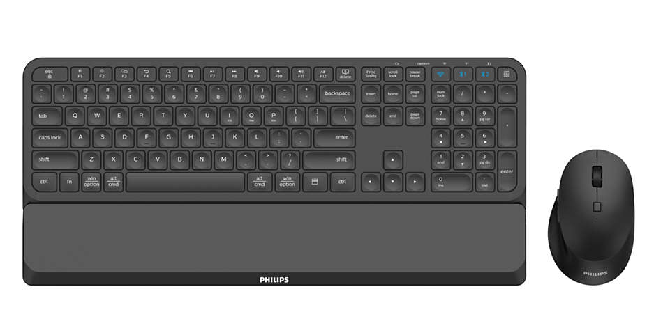 

Клавиатура + мышь Philips SPT6607B, беспроводная, USB, радиоканал, черный (SPT6607B/87), SPT6607B