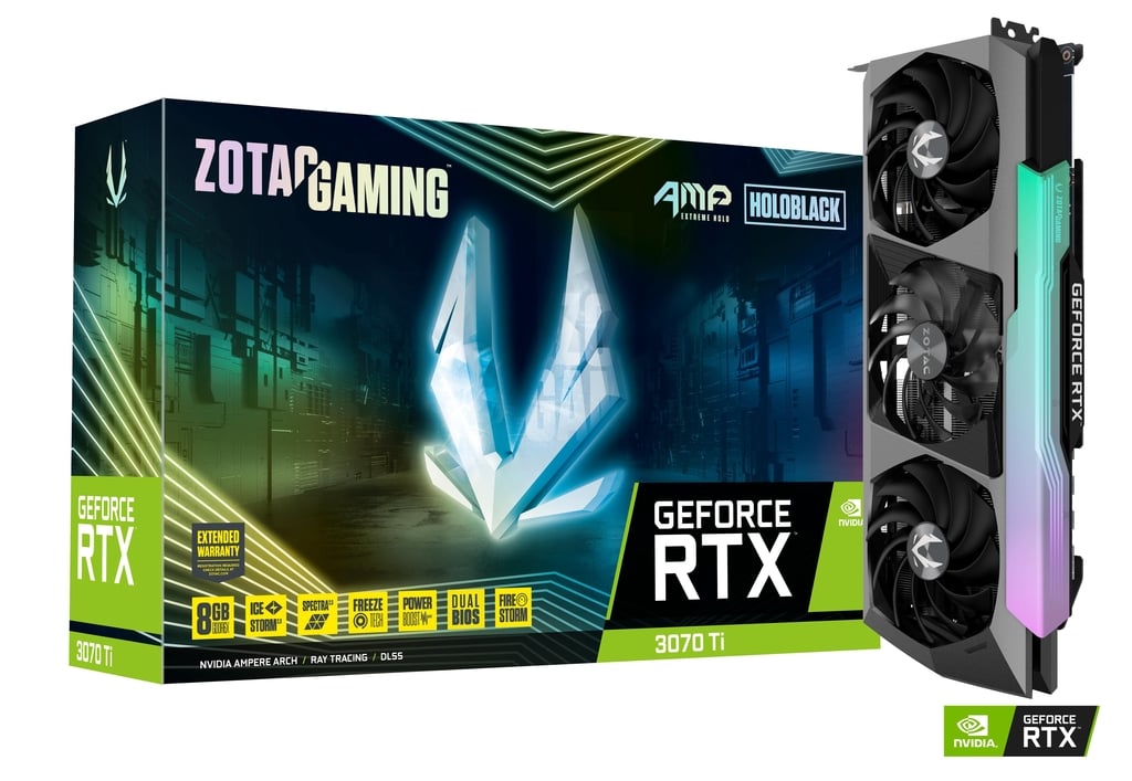 

Видеокарта ZOTAC NVIDIA GeForce RTX 3070Ti AMP Extreme Holo, 8Gb DDR6X, 256 бит, PCI-E, HDMI, 3DP, Retail (ZT-A30710B-10P), AMP Extreme Holo