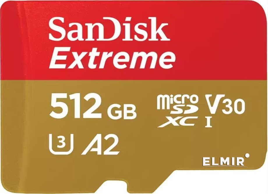 Карта памяти 512Gb microSDXC Sandisk Extreme Class 10 UHS-I V30 A2 (SDSQXAV-512G-GN6MN)