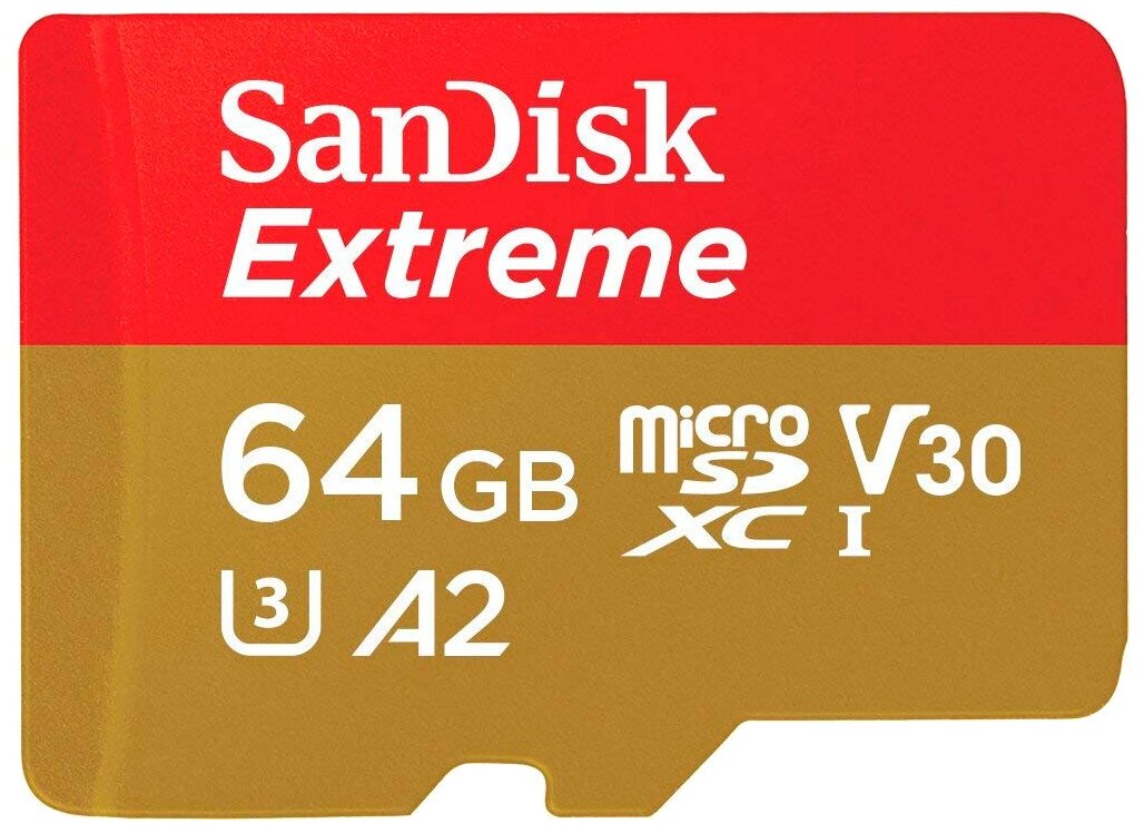 Карта памяти 64Gb microSD Sandisk Extreme Class 10 UHS-I V30 A2 (SDSQXAH-064G-GN6GN)