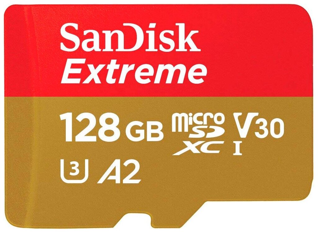 Карта памяти 128Gb microSD Sandisk Extreme Class 10 UHS-I U3 V30 A2 (SDSQXAA-128G-GN6GN)