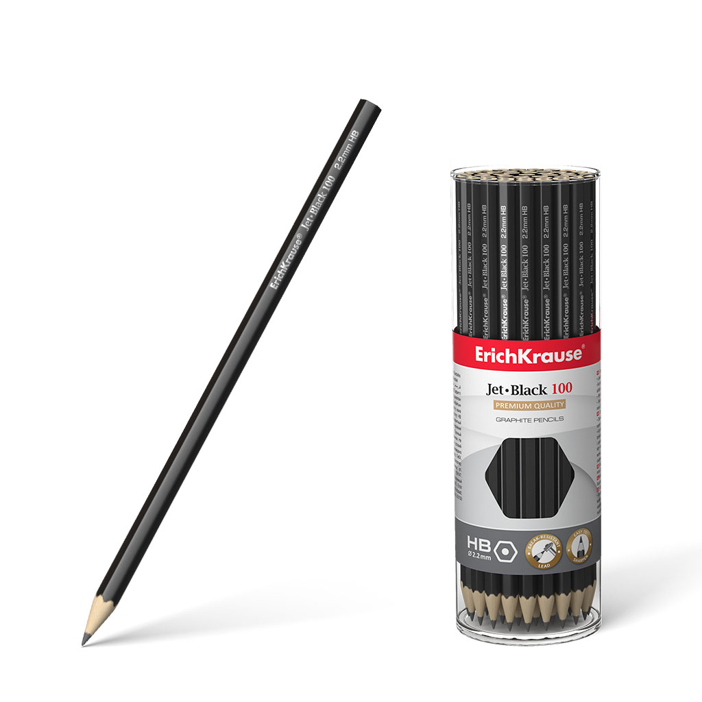 

Карандаш чернографитный HB, шестигранная форма, черный, ErichKrause Jet Black 100 (45478), 100