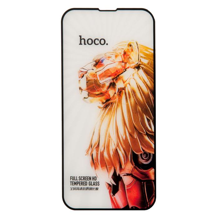

Защитное стекло Hoco для экрана смартфона Apple iPhone 13, iPhone 13 Pro, iPhone 14, FullScreen, защита динамика, черная рамка, 25шт. (900387)