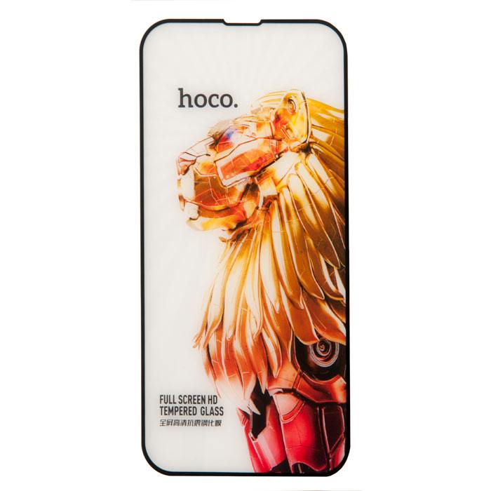 

Защитное стекло Hoco для экрана смартфона Apple iPhone 14 Pro, FullScreen, защита динамика, черная рамка, 25шт. (900379)