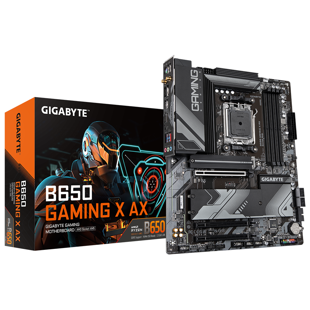 

Материнская плата GIGABYTE B650 GAMING X AX, AM5, AMD B650, 4xDDR5 DIMM, 3PCI-Ex16, 4SATA3, 7.1-ch, 2.5GLAN, 6 USB 3.2, 2 USB Type-C, HDMI, DP, ATX, Retail, B650 GAMING X AX