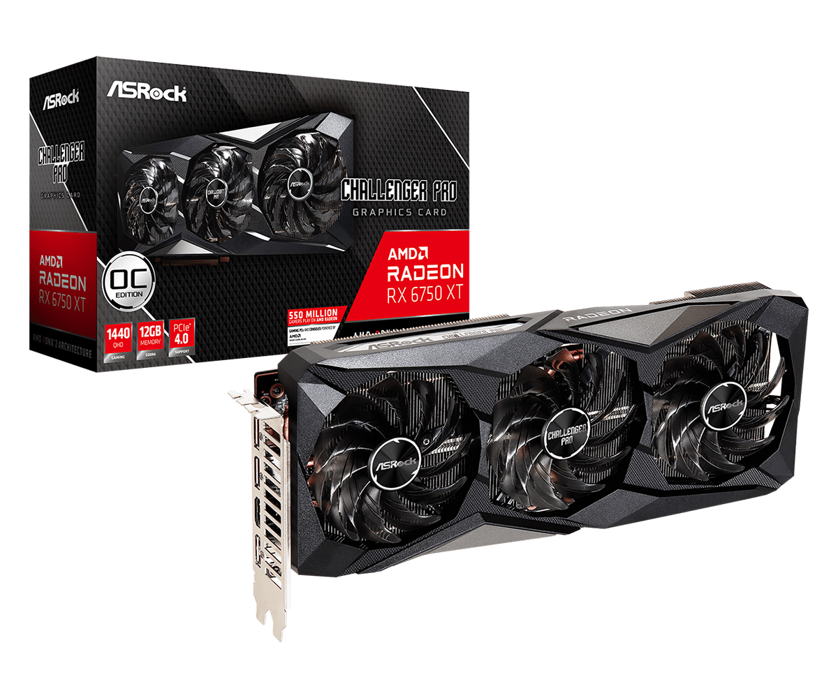 

Видеокарта ASRock AMD Radeon RX 6750 XT Challenger Pro 12G OC, 12Gb DDR6, 192 бит, PCI-E, HDMI, 3DP, Retail (RX6750XT CLP 12GO), Challenger Pro 12G OC
