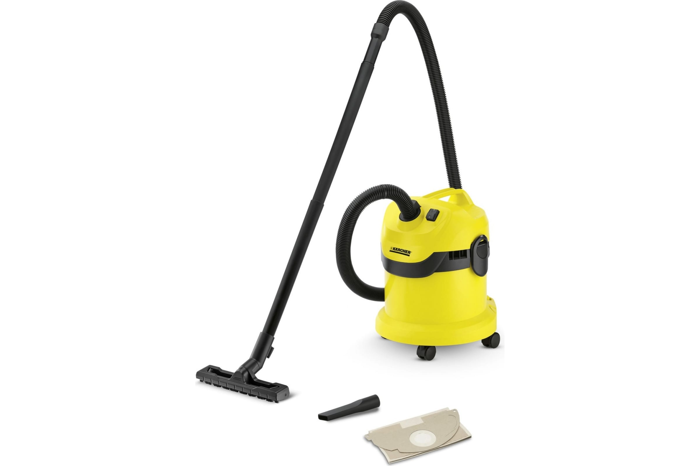 Строительный пылесос KARCHER WD 2 Plus V-15/6/18/C, сетевой, 1000Вт, сухая уборка + сбор влажного мусора уборка, объем пылесборника 15л, мешок и контейнер, диаметр шланга 35мм, длина шланга 1.8м, 4.5кг (1.628-014.0)