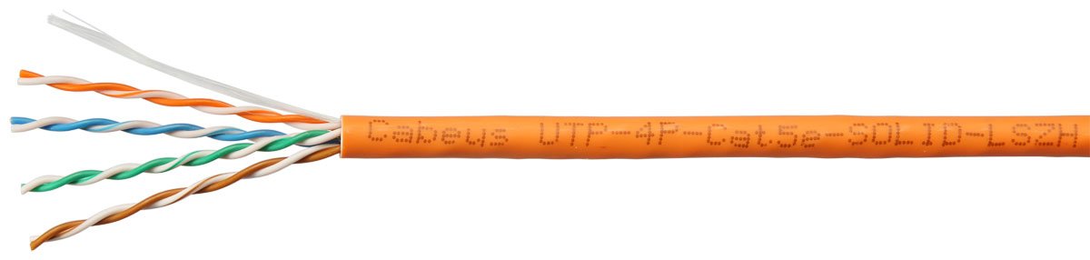 Витая пара UTP кат.5e, 4 пары, CU, 0.5 мм, 305м., внутренний, одножильный, LSZH, оранжевый, Cabeus (UTP-4P-Cat.5e-SOLID-LSZH)