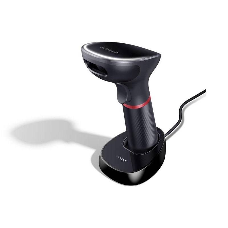 Сканер штрих-кода SUNLUX XL-9610, ручной, Area Image, USB, беспроводной, 2D, черный, 1.6м (XL-9610) б/у, после ремонта, следы эксплуатации, небольшие царапинки на корпусе базы, в комплекте сканер, база, упаковка