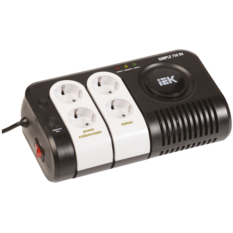 

Стабилизатор напряжения IEK Simple, 750 VA, EURO, черный (IVS25-1-00750), Simple