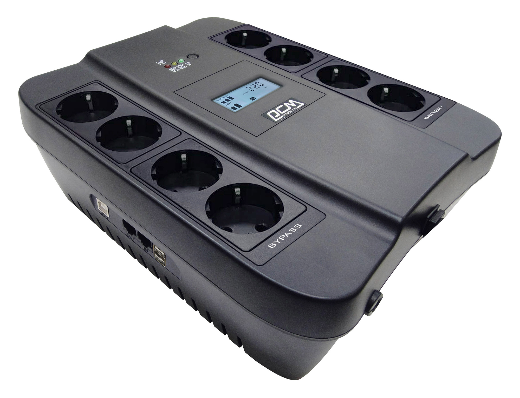 ИБП Powercom Back-UPS Spider, 1100 В·А, 605 Вт, EURO, розеток - 8, USB, черный (SPD-1100U LCD USB)