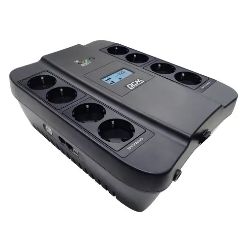 ИБП Powercom Back-UPS Spider, 900 VA, 540 Вт, EURO, розеток - 8, USB, черный (SPD-900U LCD USB)