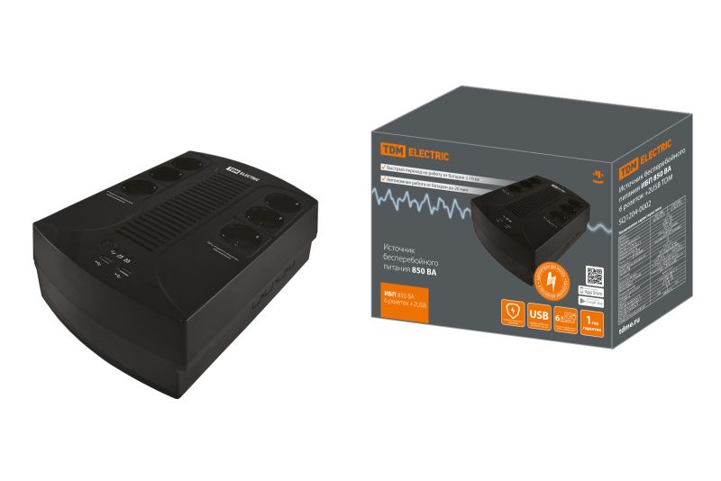 

ИБП TDM SQ1204-0001, 650VA, EURO, розеток - 6, USB, черный (SQ1204-0001), SQ1204-0001