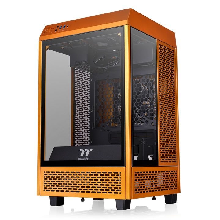

Корпус Thermaltake The Tower 100, Mini-ITX, Mini-Tower, 2xUSB 3.0, USB Type-C, черный/золотистый, Без БП (CA-1R3-00SDWN-00), The Tower 100