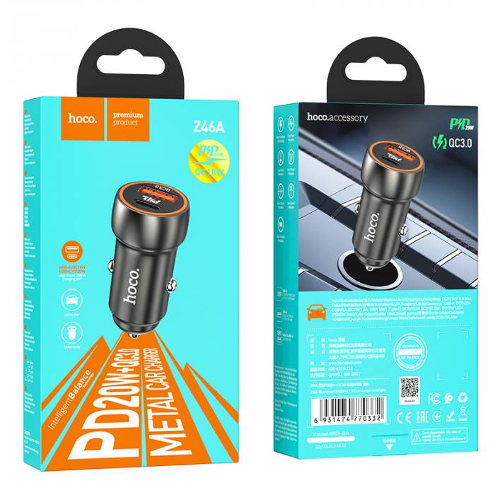 

Автомобильное зарядное устройство Hoco Z46A, USB, 1xUSB Type C, 3А, 18 Вт, QC, PD, черный (900488), Z46A