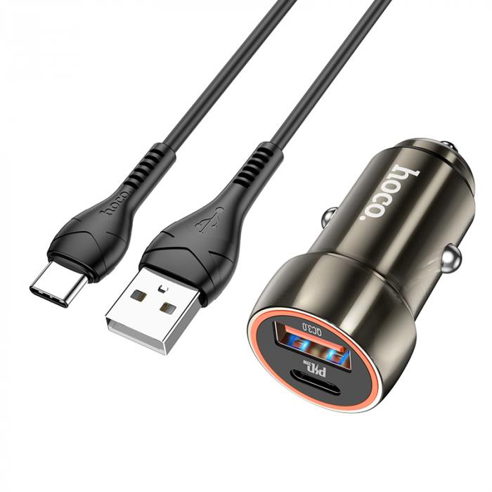 

Автомобильное зарядное устройство Hoco Z46A, USB, 1xUSB Type C, 3А, 18 Вт, QC, PD, кабель USB Type-C, серый (900497), Z46A
