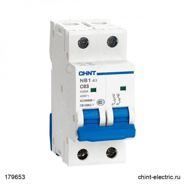 

Выключатель автоматический CHINT NB1-63 двухполюсный (2P/2П) 6А B 6кА (179653)